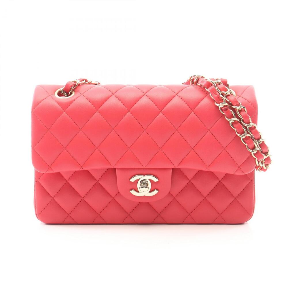Chanel Matelasse Double Flap Shoulder Bag Lambskin Sheepskin Leather Pink